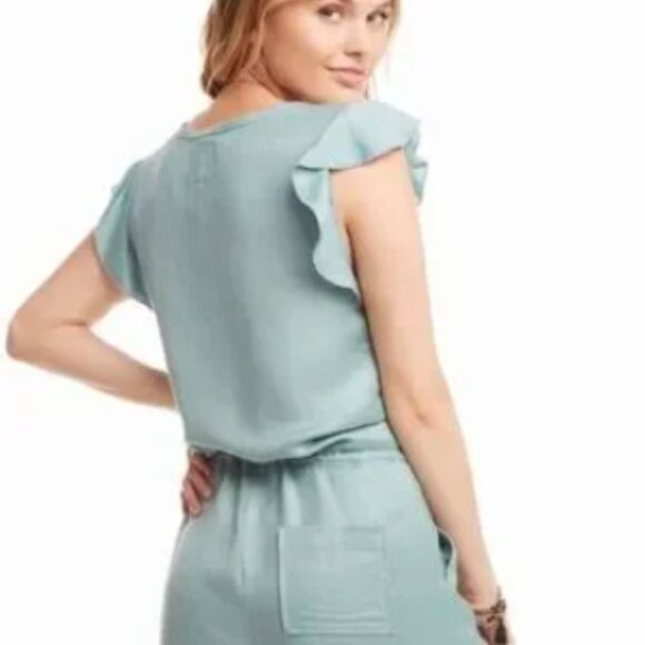 Brand New Chaser Flutter Sleeve Romper in Seafoam - Picture 2 of 4